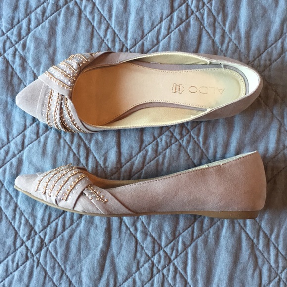 Aldo Shoes - Aldo leather/suede tan/gold pointed flats